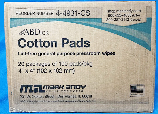 (image for) AB Dick Cotton Pads 4"X4" 20 X 100 Pkgs. of Pads Per Case